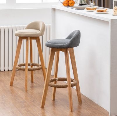 Εμπορικά έπιπλα Σύγχρονη ψηλή καρέκλα με στερεό ξύλο και κάθισμα υφάσματος