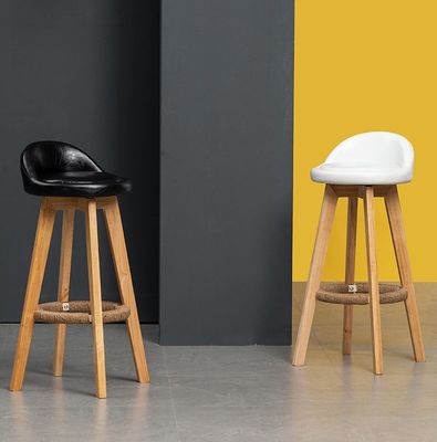 Εμπορικά έπιπλα Σύγχρονη ψηλή καρέκλα με στερεό ξύλο και κάθισμα υφάσματος