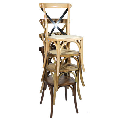 Προσαρμοσμένα σχέδια Σκανδιναβική σύγχρονη ράτανα Cross Back Stackable Massive Wood Γάμος Γάμος ξύλινη καρέκλα OEM Υπηρεσία αποδέχεται