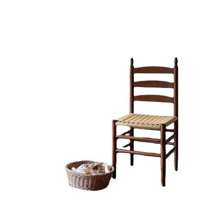 Χωρίς διπλωμένη καρέκλα τραπεζαρίας με καρέκλα πλάτης με χειροποίητο στερεό ξύλο και πλεγμένο μαξιλάρι με σχοινί
