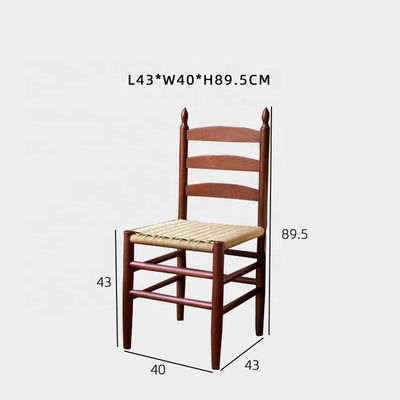 Χωρίς διπλωμένη καρέκλα τραπεζαρίας με καρέκλα πλάτης με χειροποίητο στερεό ξύλο και πλεγμένο μαξιλάρι με σχοινί