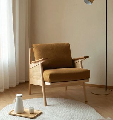 Σπίτι Έπιπλα Γενικά Σκανδιναβικό Lounge ξύλινος καναπές Καρέκλα με κάτω φτερό μαξιλάρι φυσικό υφασμένο ράταν στερεό ξύλινο καρέκλα