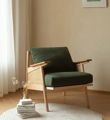 Σπίτι Έπιπλα Γενικά Σκανδιναβικό Lounge ξύλινος καναπές Καρέκλα με κάτω φτερό μαξιλάρι φυσικό υφασμένο ράταν στερεό ξύλινο καρέκλα