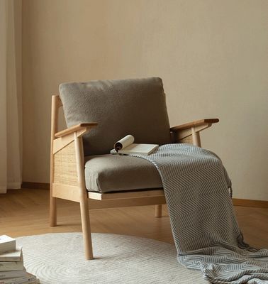 Σπίτι Έπιπλα Γενικά Σκανδιναβικό Lounge ξύλινος καναπές Καρέκλα με κάτω φτερό μαξιλάρι φυσικό υφασμένο ράταν στερεό ξύλινο καρέκλα