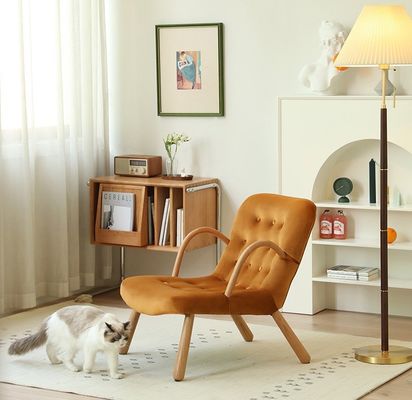 Κρεβάτι με στήριγμα βραχίονων Nordic Lounge ξύλινος καναπές Leisure Chair Solid Wood Artificial Lamb Wool Sofa Chair With Armrest Προσαρμοσμένα σχέδια