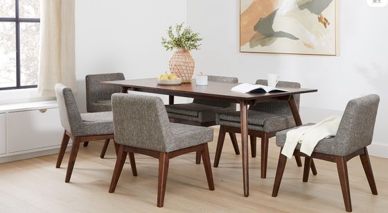 Ταχυδρομική συσκευασία Σκανδιναβική σύγχρονη ξύλινη δομή ύφασμα τραπεζική καρέκλα για εστιατόρια ξενοδοχεία καουτσούκ ξύλινο πλαίσιο