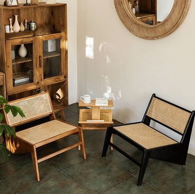 Σύγχρονη σχεδίαση Leisure Lounge Chairs Γεννητικά έπιπλα ξύλινα καθίσματα καθισμάτων με φυσικό πλαίσιο βελανιδίου Rattan ξύλινη καρέκλα