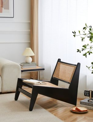 Σύγχρονη σχεδίαση Leisure Lounge Chairs Γεννητικά έπιπλα ξύλινα καθίσματα καθισμάτων με φυσικό πλαίσιο βελανιδίου Rattan ξύλινη καρέκλα