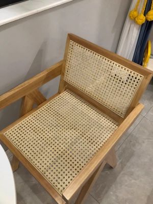Μαύρο/Μαυροκαρύδι Χρώμα Σκληρό ξύλο με καρέκλα από ράταν για έπιπλα τραπεζαρίας μοντέρνου στυλ