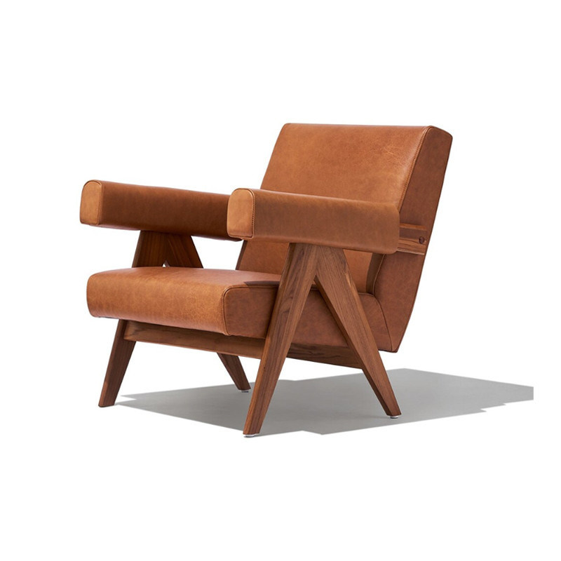 Διακοπές Lounge Σκληρό ξύλινο καναπέ Καρέκλα με εξατομικευμένο PU δέρμα και Ash ξύλινο πλαίσιο